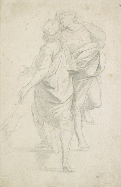 Two Figures standing on a Flight of Steps, after Raphael by Edgar Degas